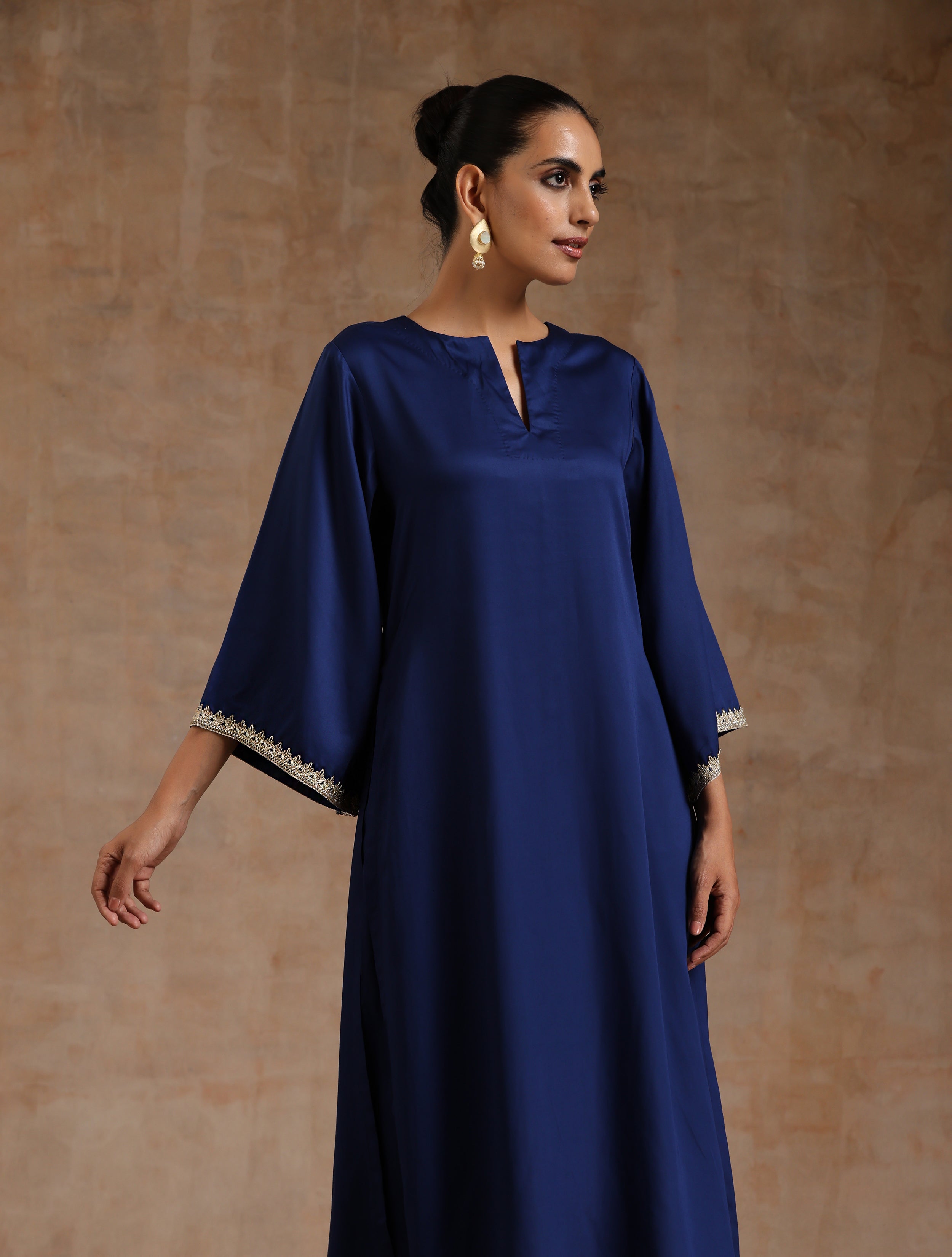 trueBrowns Midnight Blue Modal Satin Relax Kurta Set - Distacart