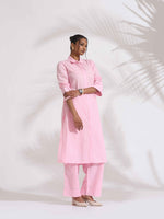 Thumbnail for trueBrowns Pink Cotton Embroidered Kurta Set