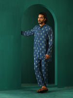 Thumbnail for trueBrowns Men's Blue Floral Muslin Silk Printed Co-ord Set - Distacart