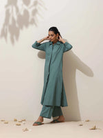 Thumbnail for trueBrowns Green Cotton Linen Kurta Pant Set