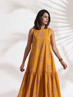 Thumbnail for trueBrowns Mustard Cotton Print Tier Dress