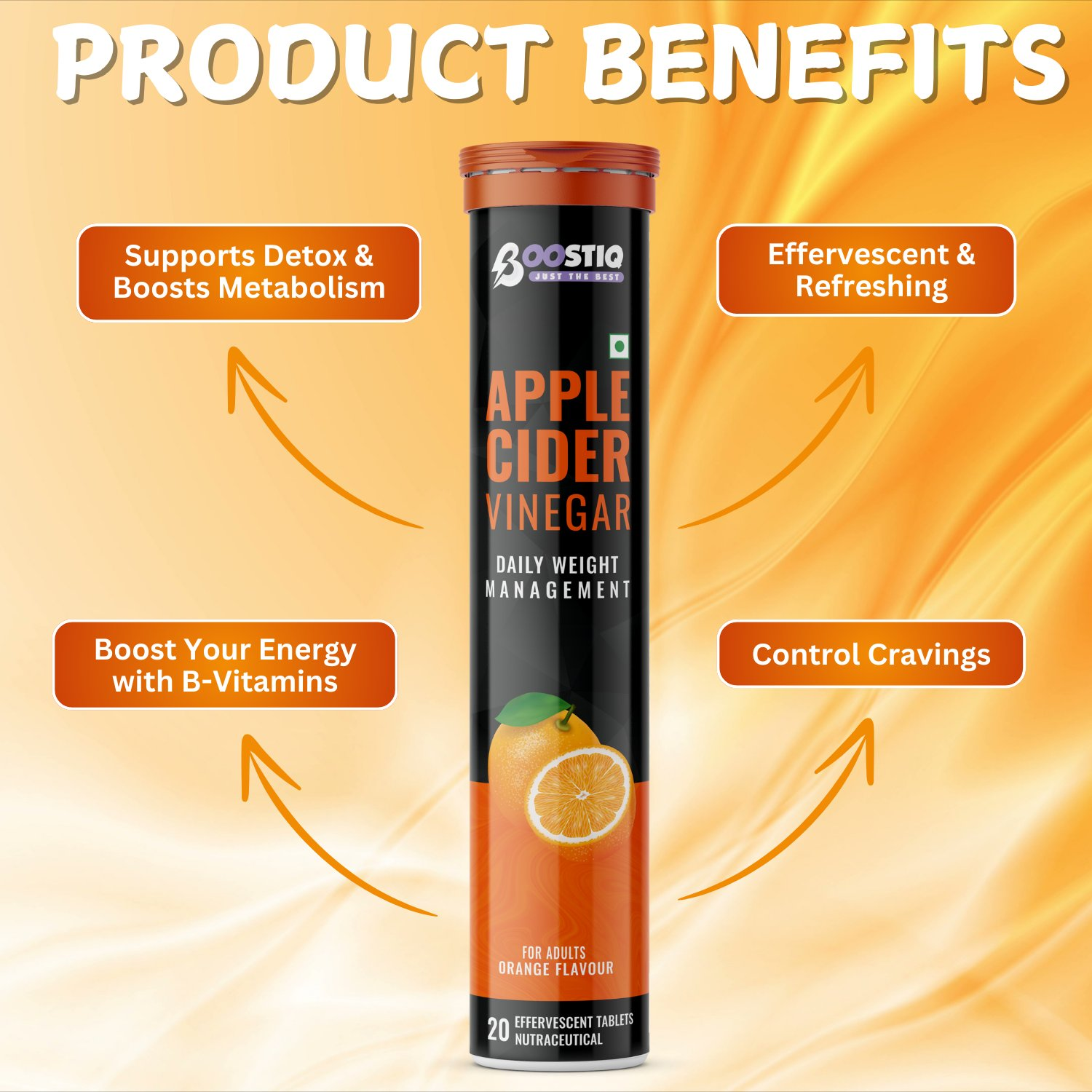 BOOSTIQ Apple Cider Vinegar Effervescent Tablets - Orange Flavour - Distacart