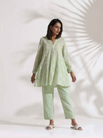 Thumbnail for trueBrowns Green Cotton Floral Embroidered Co-ord Set