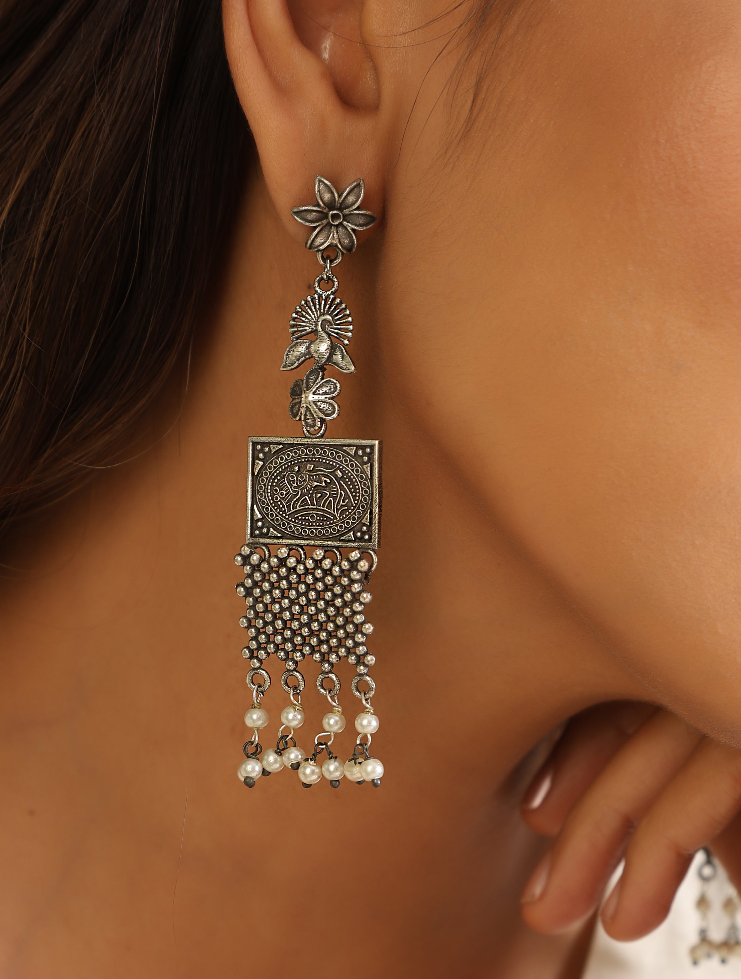 trueBrowns Silver Peacock Earrings - Distacart