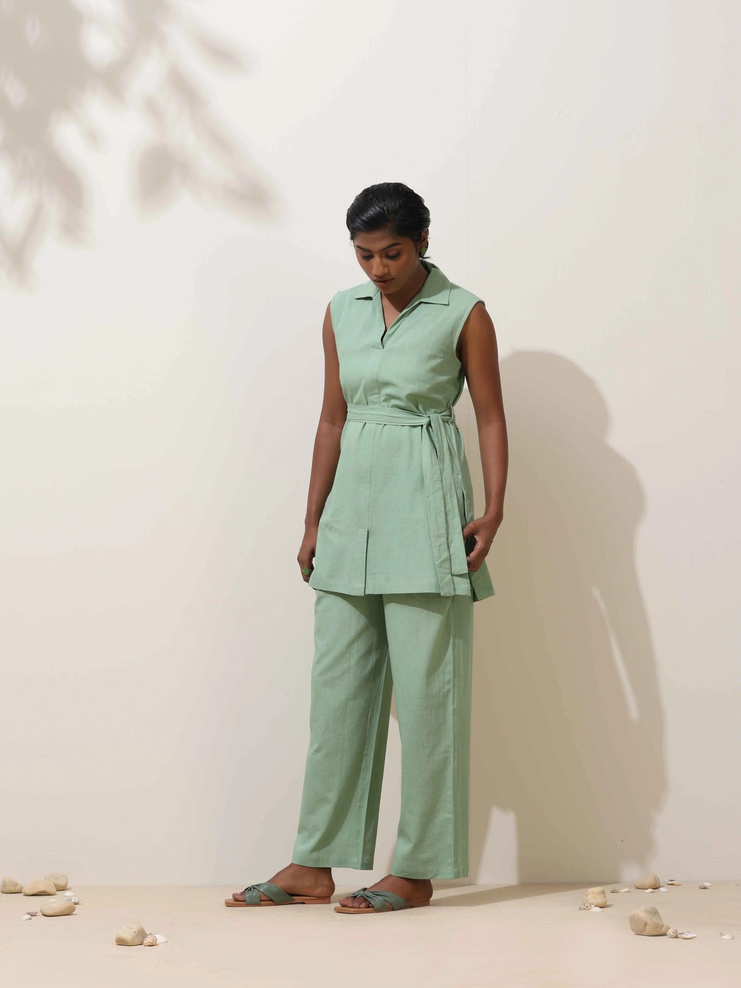 trueBrowns Mint Green Cotton Linen Co-Ord Set - Distacart