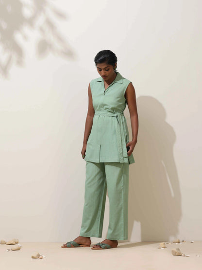 trueBrowns Mint Green Cotton Linen Co-Ord Set - Distacart