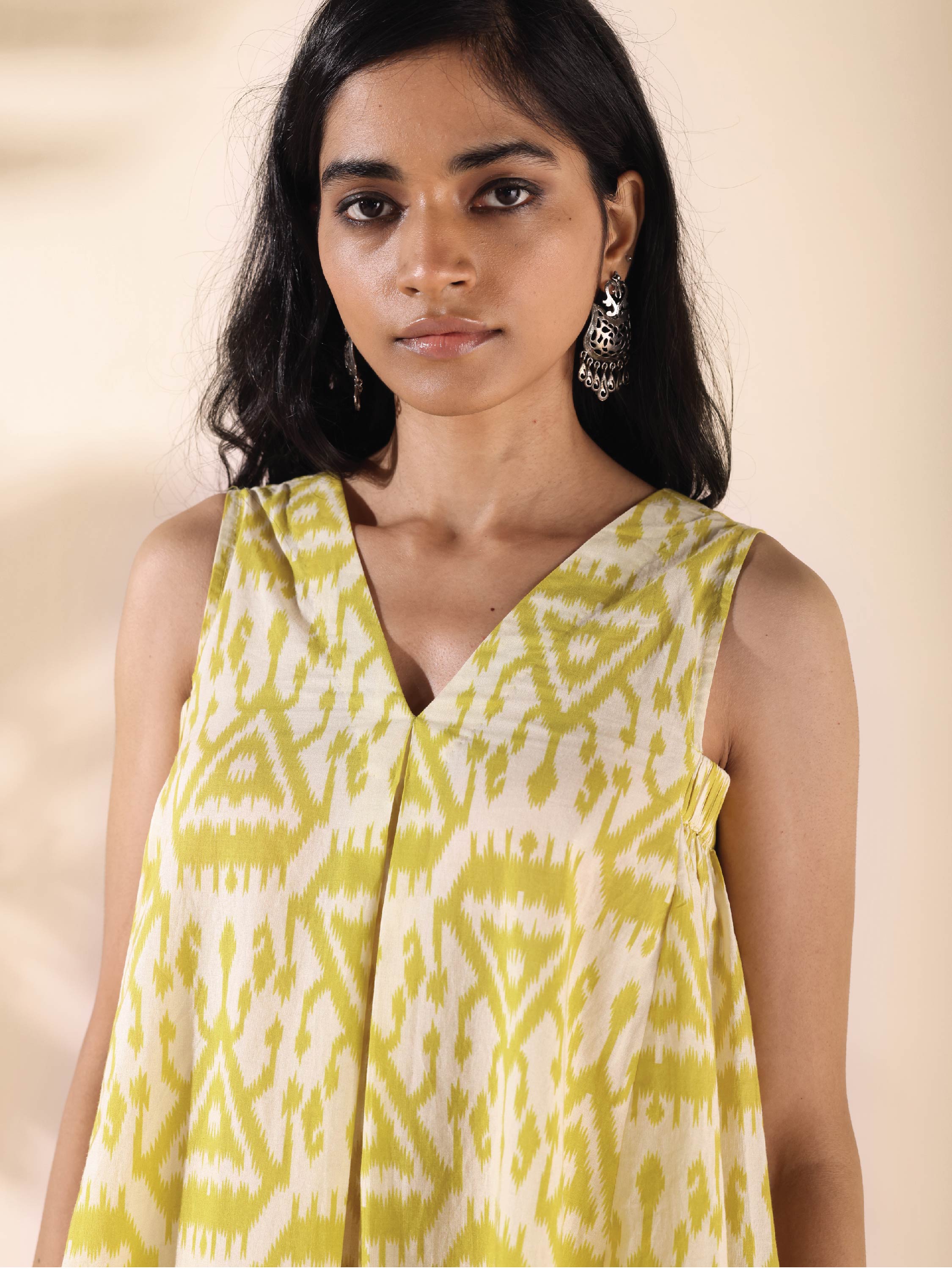 trueBrowns Lime Cotton Ikat Sleeveless Co-ord Set - Distacart