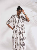 Thumbnail for trueBrowns White Cotton Stripe Print Pleated Kurta Set