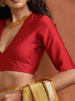 Thumbnail for trueBrowns Red Silk V Neck Blouse