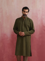 Thumbnail for trueBrowns Men's Olive green Mandarin Collar Kurta - Distacart
