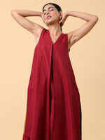 Thumbnail for trueBrowns Cotton Linen Maroon Sleeveless Kurta Pant Set - Distacart