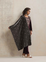 Thumbnail for trueBrowns Purple Velvet Embroidered Kurta Pant Dupatta Set