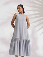 Thumbnail for trueBrowns trueBrown Grey Cotton Stripe Tier Dress