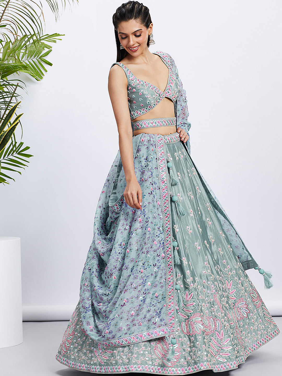 House of Panchhi Pink Georgette Sequins And Thread Embroidery Lehenga Choli & Dupatta - Distacart