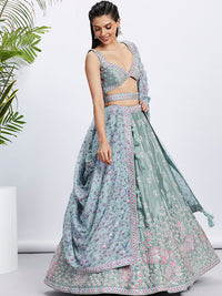 Thumbnail for House of Panchhi Pink Georgette Sequins And Thread Embroidery Lehenga Choli & Dupatta - Distacart