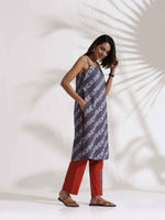 Thumbnail for trueBrowns Grey Cotton Print Highslit Kurta Set