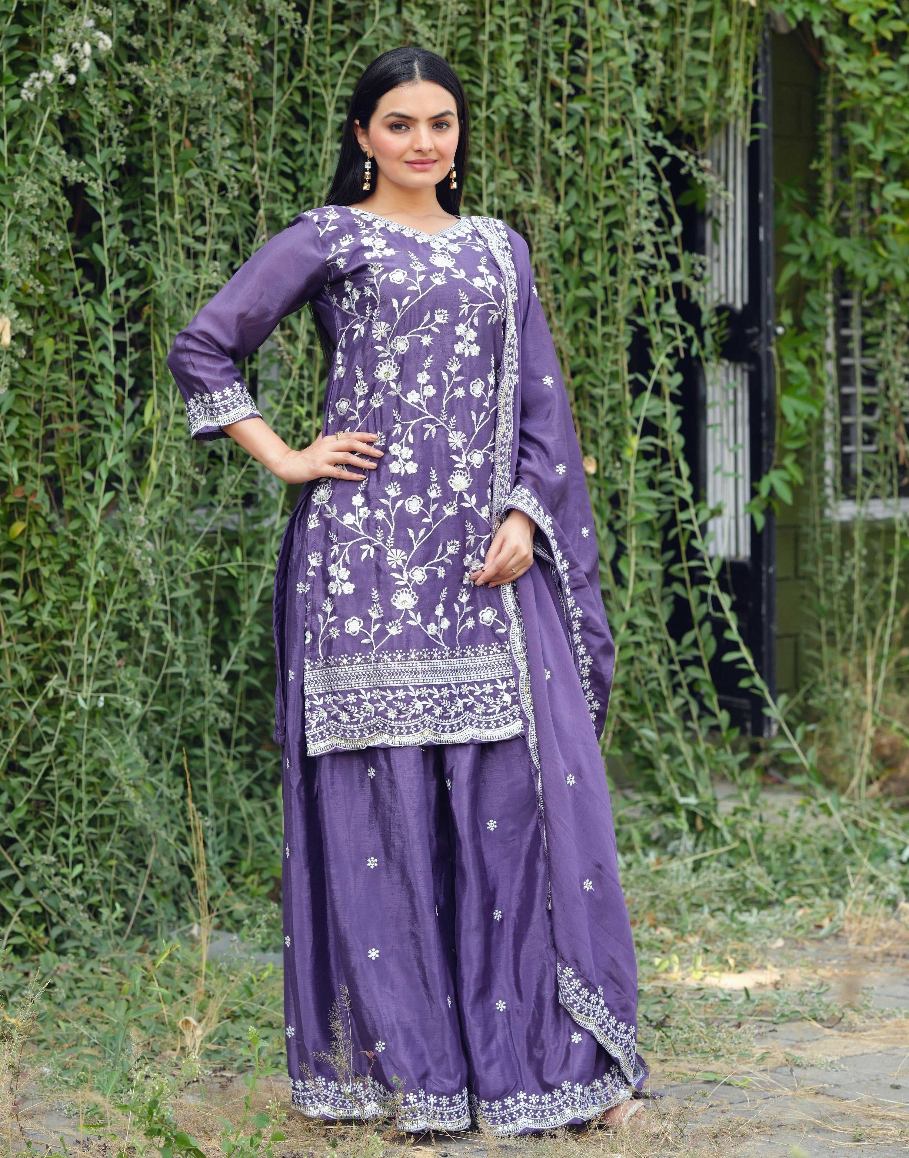 Yash Enterprise Alluring Sequence Embroidered Work Lavender Silk Readymade Salwar Suit