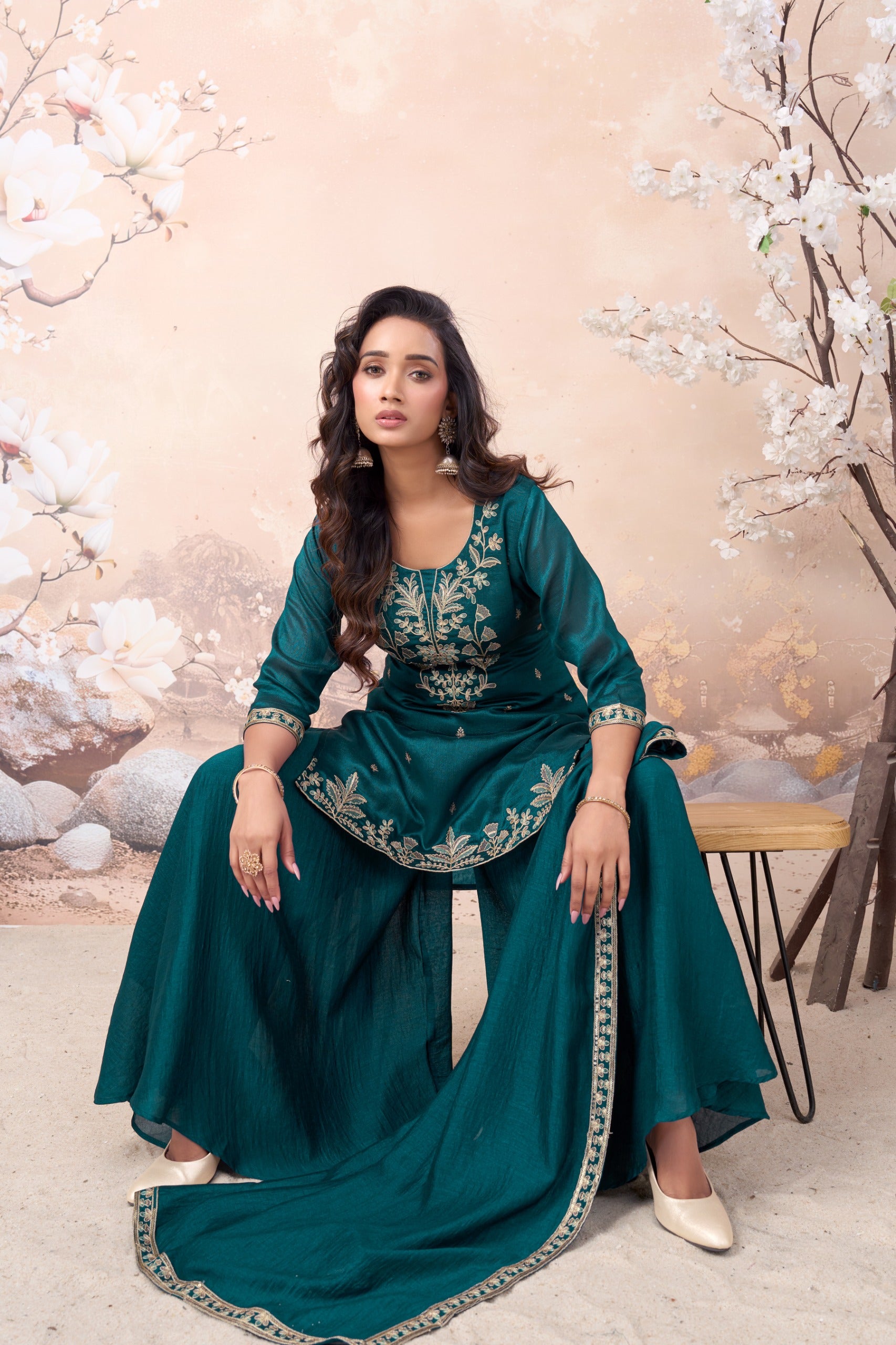 Anaita Teal Vichitra Silk Readymade Suit with Coding Work - Dista