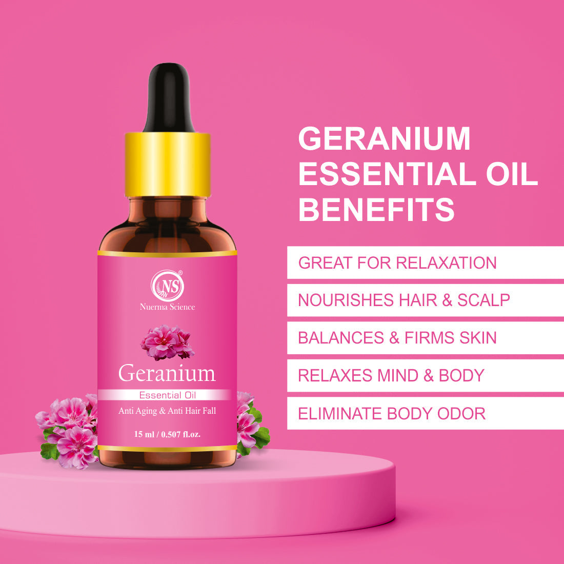 Nuerma Science Geranium Essential Oil for Healthy Skin & Hair