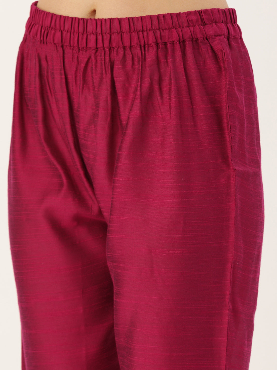 Varanga Magenta Silk Kurta With Woven Yoke And Fully Elasticated Trouser - Distacart