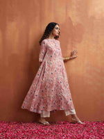 Thumbnail for trueBrowns Pink Flared Anarkali Kurta Set - Distacart