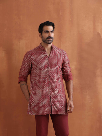 trueBrowns Men's Rust Cotton Dobby Short Kurta - Distacart