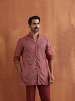 Thumbnail for trueBrowns Men's Rust Cotton Dobby Short Kurta