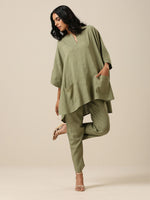 Thumbnail for trueBrowns Sage Slub Texture Boxy Fit High Low Co-Ord Set - Distacart