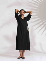 Thumbnail for trueBrowns Black Cotton Embroidered Dress - Distacart