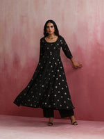 Thumbnail for trueBrowns Black Viscose Silk Kurta Set - Distacart