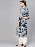 Thumbnail for Antaran Blue Pure Cotton Printed Kurta Pant Set - Distacart