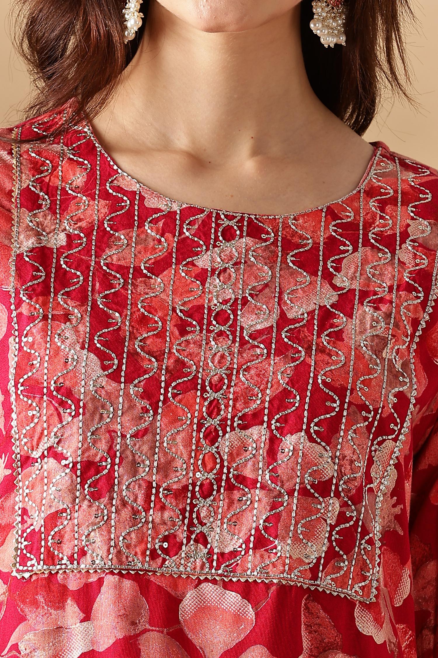 BulBul Simar Rayon Fuschia Kurta Set with Dupatta