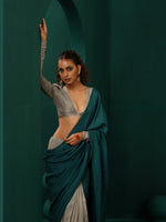 Thumbnail for trueBrowns Teal Grey Silk Ready to Wear Saree - Distacart