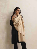 Thumbnail for trueBrowns Beige Floral Jaal Woollen Stole