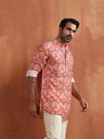 Thumbnail for trueBrowns Men's Beige Printed Short Kurta