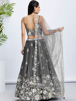 Thumbnail for House of Panchhi Navy Blue Georgette Sequins, Mirror And Thread Embroidery Lehenga Choli & Dupatta - Distacart