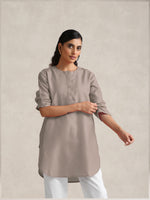 Thumbnail for trueBrowns Light Grey Cotton Blend Short Kurta