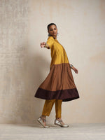 Thumbnail for trueBrowns Gold Brown Silk A-line Kurta Set - Distacart