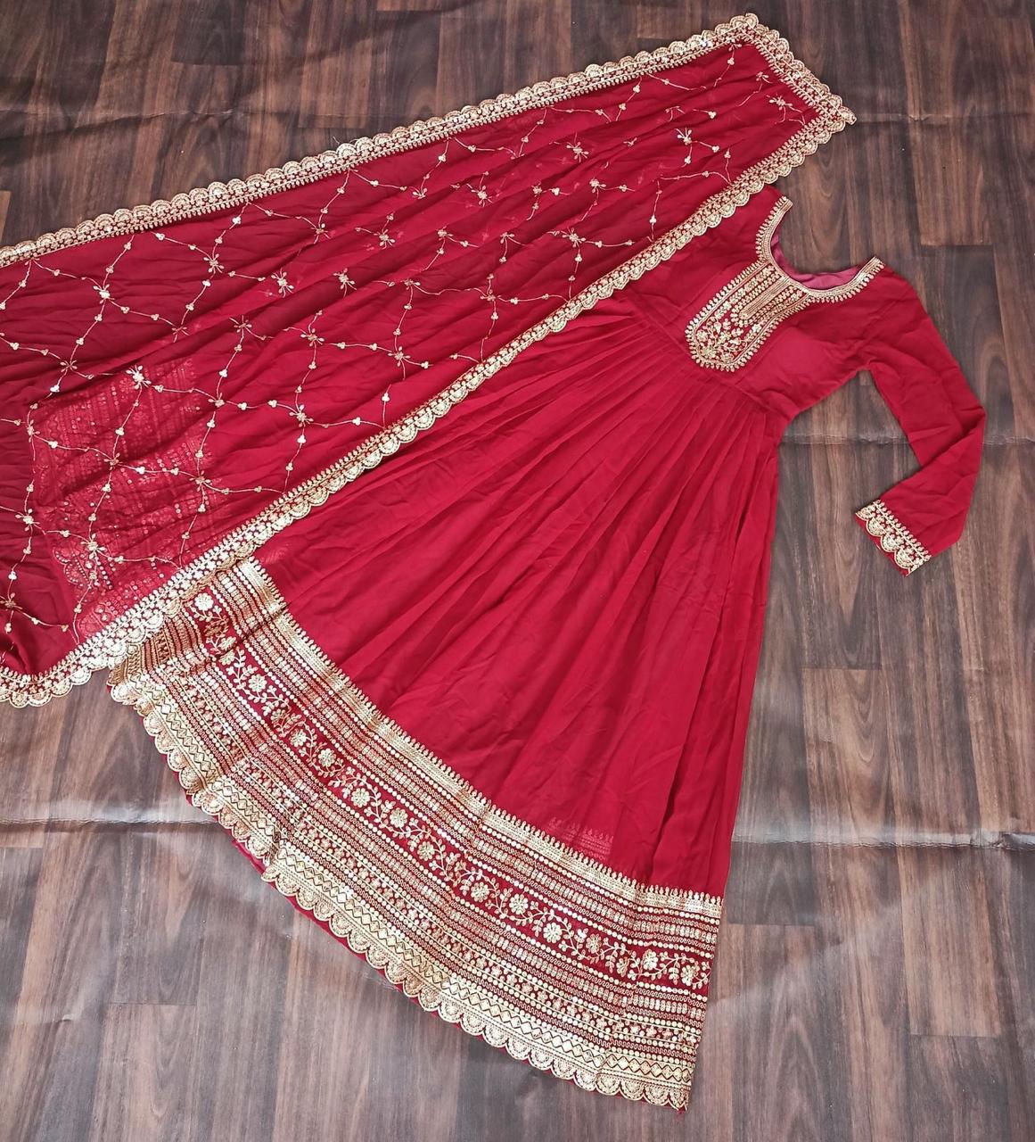 Anaita Red Georgette Readymade Anarkali Suit with Embroidery & Sequence Work - Dista