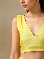Thumbnail for trueBrowns Lime Green Bandhani Printed Silk Sleeveless Blouse - Distacart