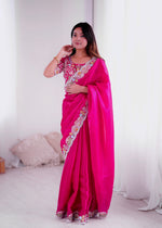 Thumbnail for Lorenvalley Fashion Magenta Jimmy Choo with Embroidery Threads Codding & Sequins Work Saree with Blouse