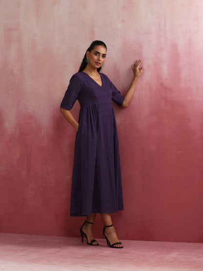 trueBrowns Purple Cotton Dobby Dress - Distacart