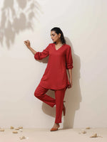 Thumbnail for trueBrowns Maroon Viscose Co-ord Set