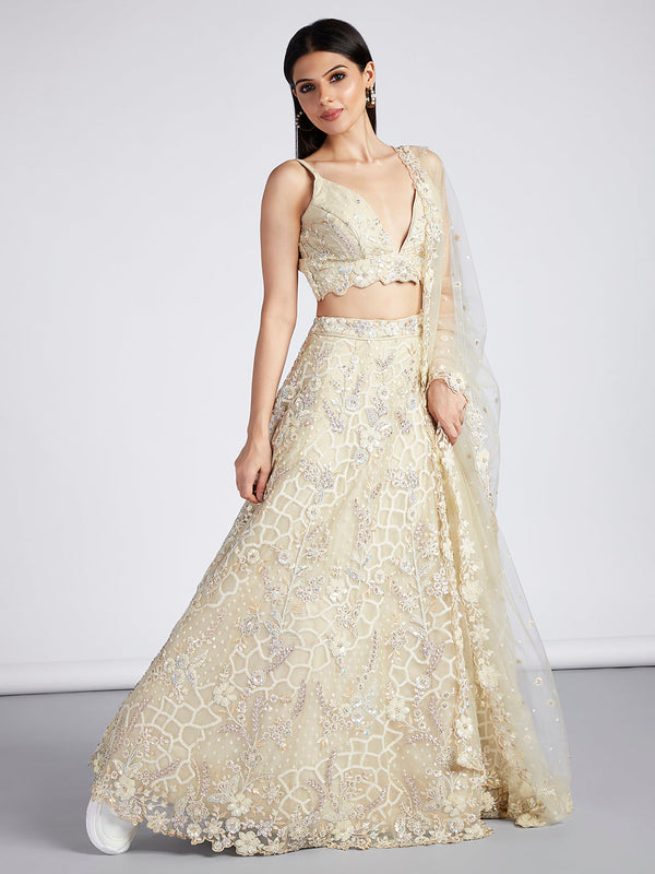 House of Panchhi Turquoise Blue Georgette Sequins And Thread Embroidery Lehenga Choli & Dupatta - Distacart