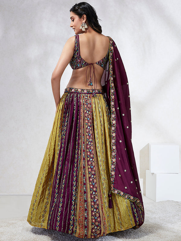 House of Panchhi Green Pure Georgette Sequins And Thread Embroidery Lehenga Choli & Dupatta - Distacart
