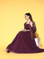 Thumbnail for Ahalyaa Women Burgundy Top With Skirt & With Jacket - Distacart