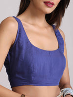Thumbnail for trueBrowns Blue Muslin Solid Sleeveless Blouse