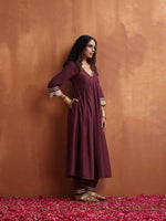 Thumbnail for trueBrowns Maroon Flared Anarkali Kurta Set - Distacart
