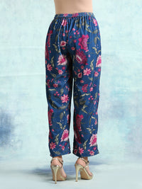 Thumbnail for trueBrowns Blue Printed Velvet Pant - Distacart