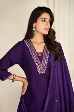 Thumbnail for BulBul Tapasya Silk Purple Kurta Set with Dupatta
